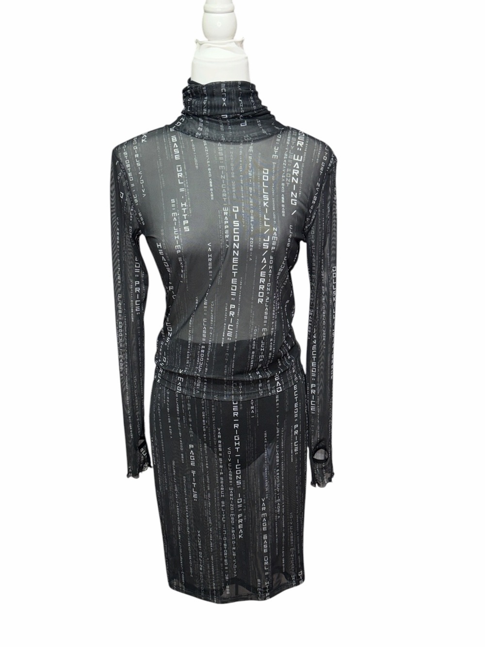 Current Mood Sheer Black Printed Skirt Set